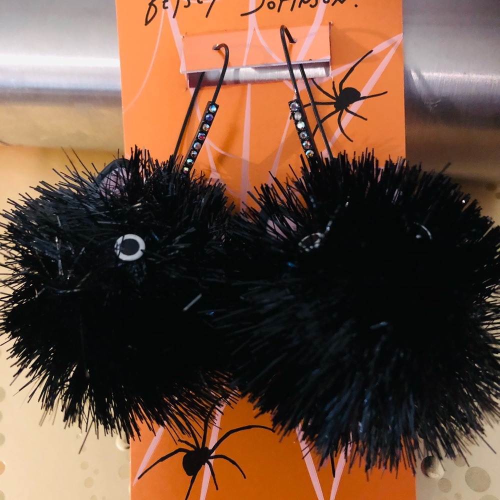 Authentic Betsey Johnson Earrings - Puffy Black Cat Rhinestone Earrings, NWT